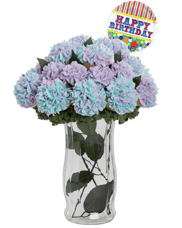 Baked Bouquet-Cupcake Bouquet-City Lights with Birthday Balloon